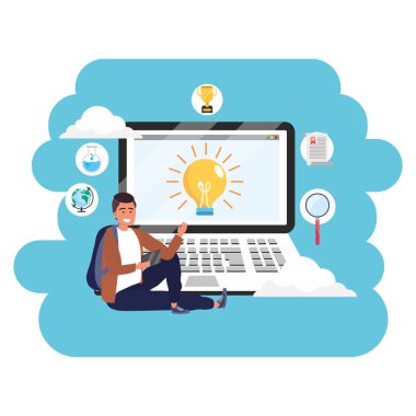 Online eğitim bin yıllık öğrenci dizüstü sıçrama çerçeve