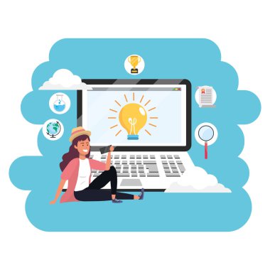 Online eğitim bin yıllık öğrenci dizüstü sıçrama çerçeve