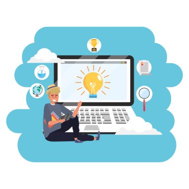 Online eğitim bin yıllık öğrenci dizüstü sıçrama çerçeve