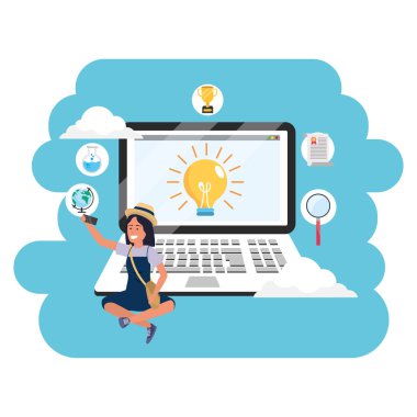 Online eğitim bin yıllık öğrenci dizüstü sıçrama çerçeve