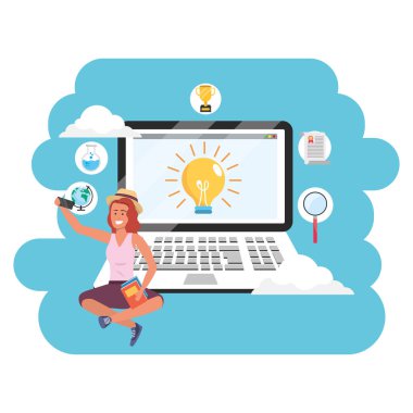 Online eğitim bin yıllık öğrenci dizüstü sıçrama çerçeve