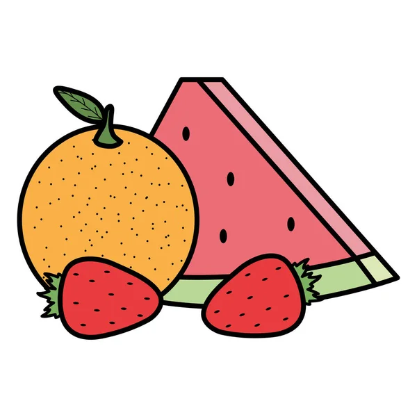 Frische Wassermelone mit Orangen und Erdbeeren — Stockvektor