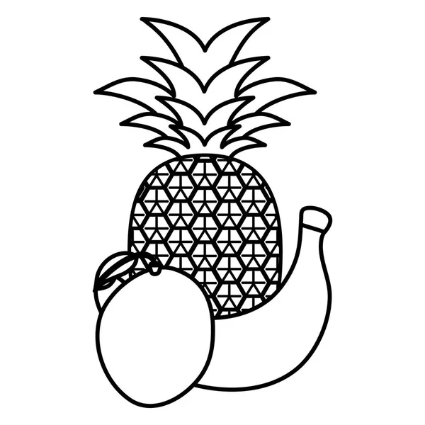 Świeże ananasy z mango i bananów — Wektor stockowy