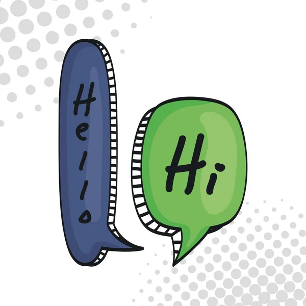 Twee spraakballonnen getekend met Hi en Hello bericht — Stockvector