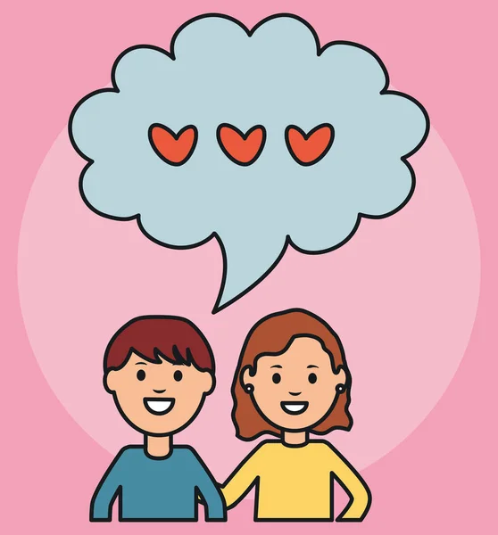 Junges Paar mit Sprechblase und Herzbotschaft — Stockvektor