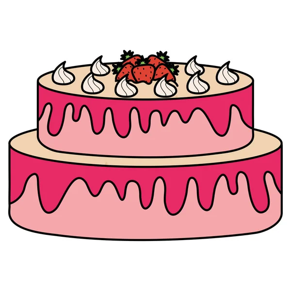 Delicioso pastel dulce con fresas — Vector de stock