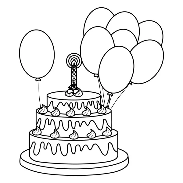 Смачний солодкий торт з вишнями та свічками, гелій повітряної кулі — стоковий вектор