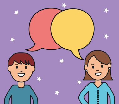 konuşma balonları ile genç Çift