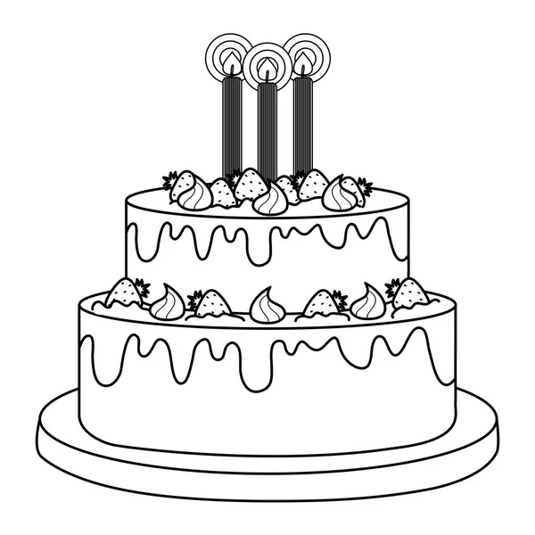 Delicioso pastel dulce con fresas y velas — Vector de stock