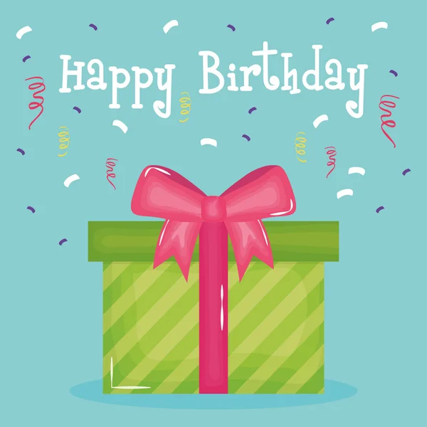 Carte d'anniversaire avec cadeau et confettis — Image vectorielle