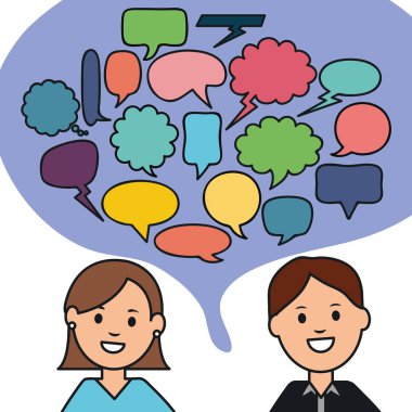 konuşma balonları ile genç Çift