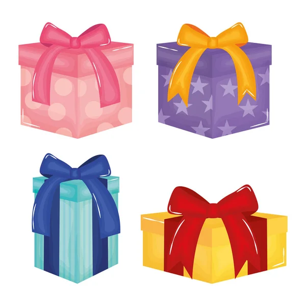 Set of gifts boxes presents colors and forms — Stock Vector