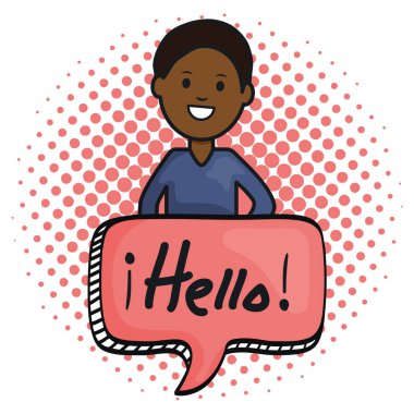 merhaba messague ile genç afro adam ve konuşma balonu