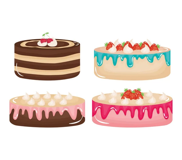 Conjunto de deliciosos estilos e sabores de bolos doces — Vetor de Stock