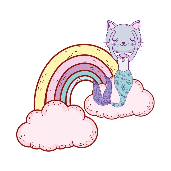 Cute purrmaid z chmur i tęczy — Wektor stockowy