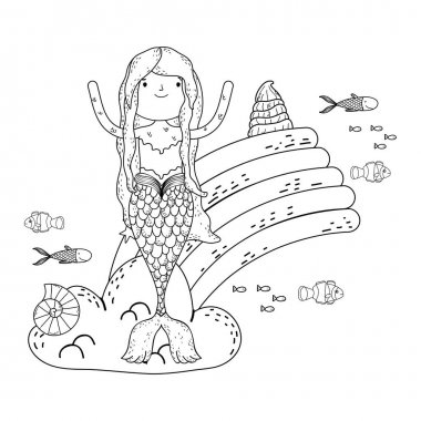 bulutlar ve rainbow ile şirin deniz kızı