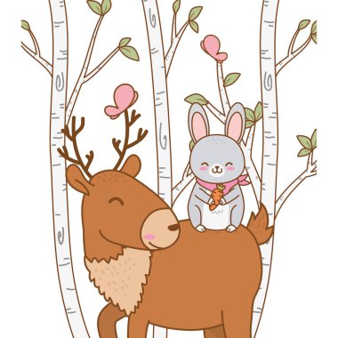 sevimli tavşan ve reindeer alanında ormanlık karakterler