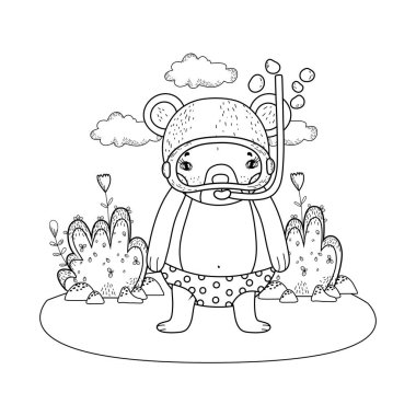 alanda şnorkel ile sevimli küçük ayı