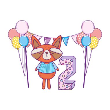 balon ve hediyeler ile sevimli ve küçük rakun