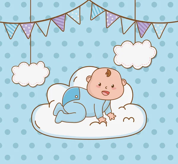 Cartão de banho de bebê com bebê menino — Vetor de Stock
