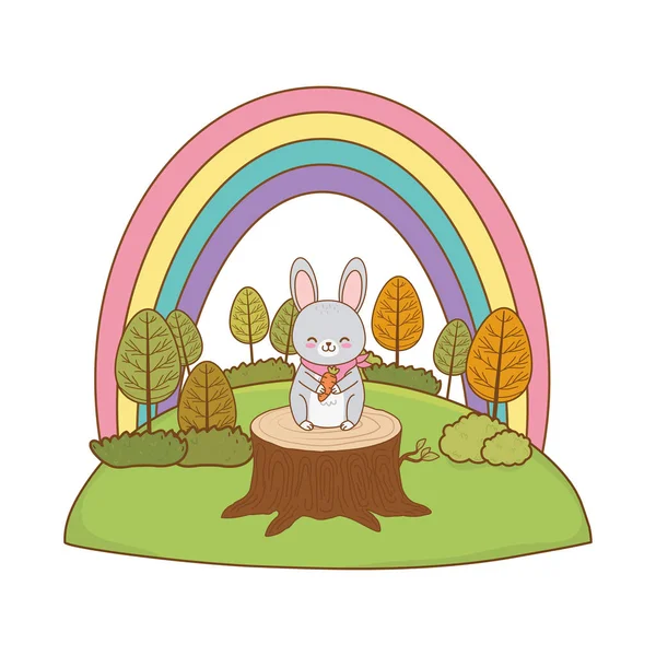 Cute rabbit in the field woodland character — Stock Vector