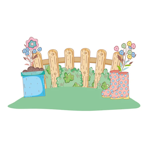 Bottes de jardinier caoutchouc avec clôture — Image vectorielle