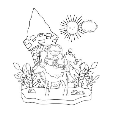 manzara tek boynuzlu at ve kale ile denizkızı