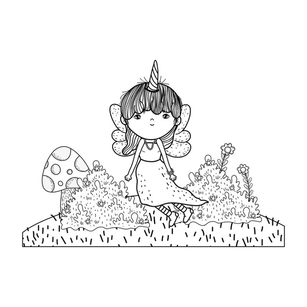 Cute Little Fairy z jednorożcem rogi charakter — Wektor stockowy