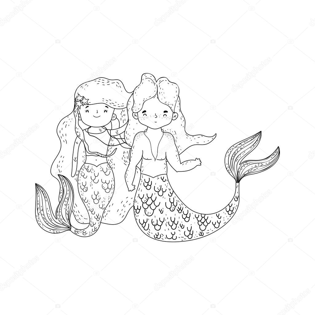 couple mermaids fairytale characters