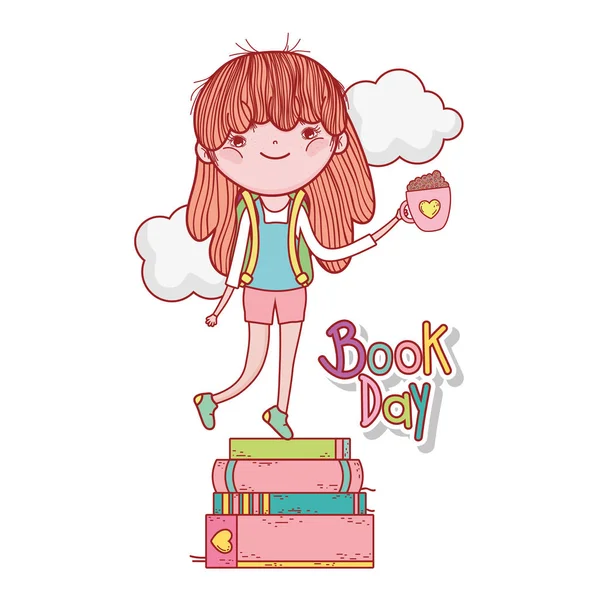 Feliz niña leyendo libros — Vector de stock