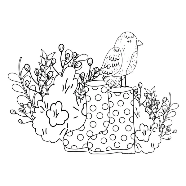 Belo pássaro com botas de jardinagem —  Vetores de Stock