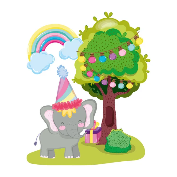 Elefante lindo y pequeño con sombrero de fiesta — Vector de stock