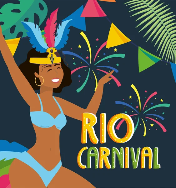 Chica bailarina con fuegos artificiales a rio carnaval — Vector de stock