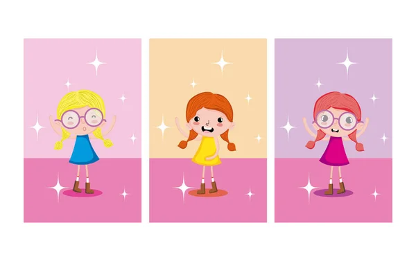Meninas bonitos desenhos animados — Vetor de Stock