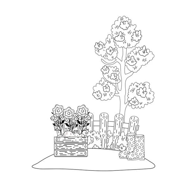 Gärtner stiefel gummi mit blumen garten — Stockvektor