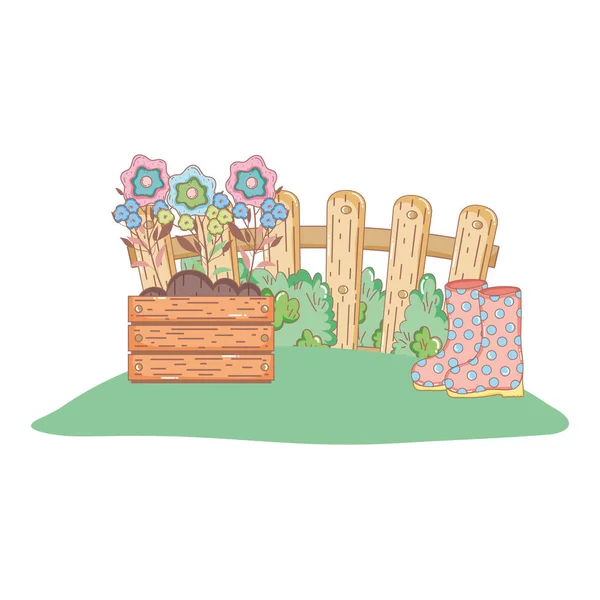 Bottes de jardinier caoutchouc avec clôture — Image vectorielle