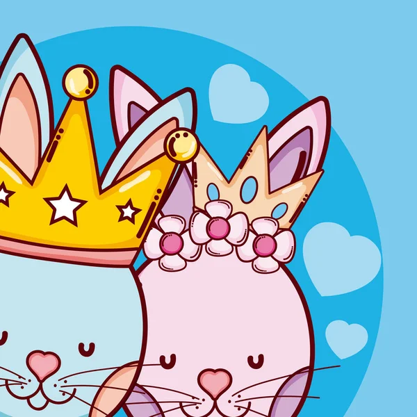 Carino re e regina animali cartoni animati — Vettoriale Stock