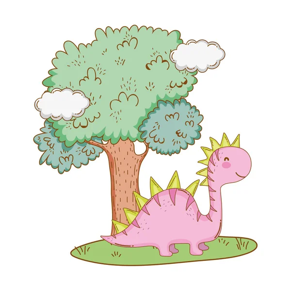 Cute apatosaurus with tree in the landscape — Stock Vector