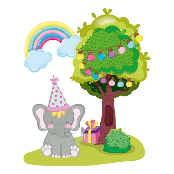 Bonito e pequeno elefante com chapéu de festa — Vetor de Stock