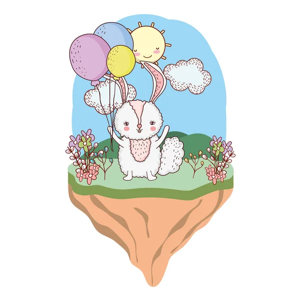 公園で風船ヘリウムとかわいい小さなウサギ — ストックベクタ