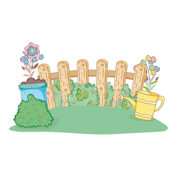 Arroseur de douche jardinier avec des feuilles et des fleurs — Image vectorielle