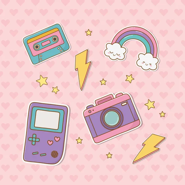 Conjunto de pegatinas kawaii — Vector de stock