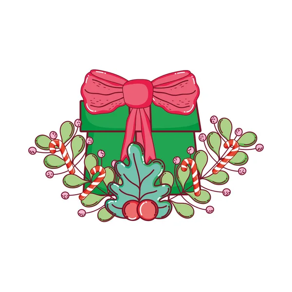 Scatola regalo di Natale con ghirlanda — Vettoriale Stock