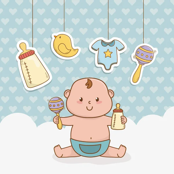 Tarjeta de ducha de bebé con niño pequeño bebé — Vector de stock
