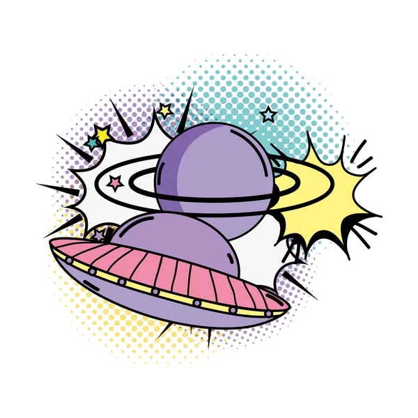 Ufo voler avec le style pop art saturn — Image vectorielle