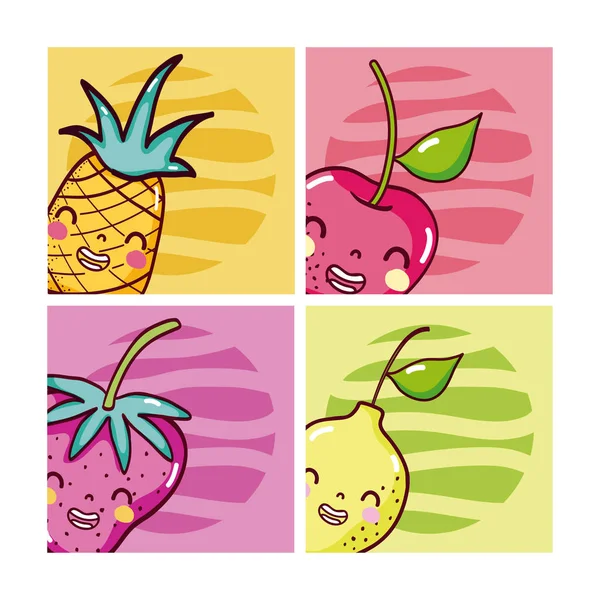 Cartes de dessins animés fruits mignons — Image vectorielle