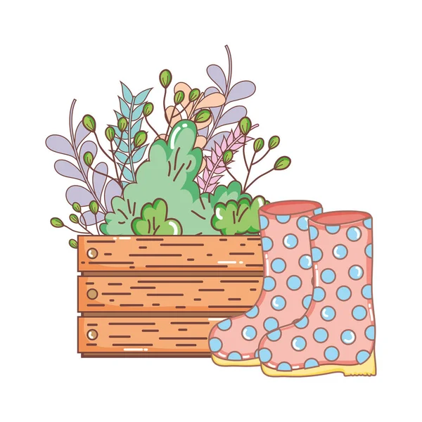 庭師のブーツゴムと花の庭 — ストックベクタ
