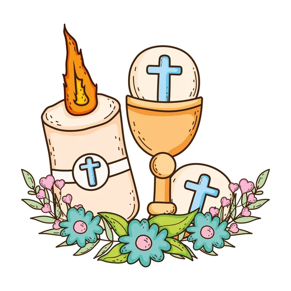 Cáliz sagrado religioso con vela — Vector de stock