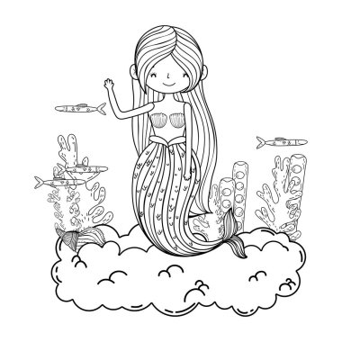 Deniz yosunu fairytale karakter ile güzel deniz kızı