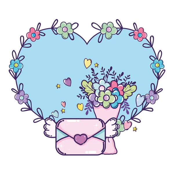 Envelope com coração e flores —  Vetores de Stock